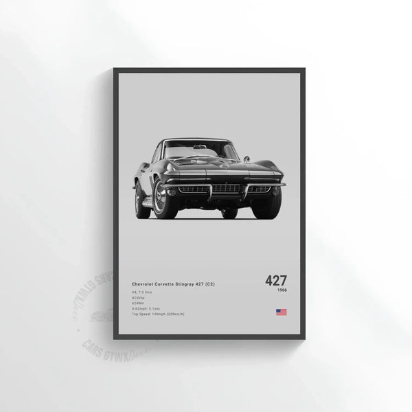 Chevrolet Corvette Stingray 427 (C2) Car Poster on Canvas – CARS GTWX DECO