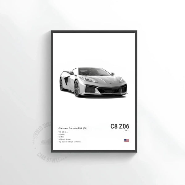 Chevrolet Corvette Z06 (C8) Car Poster on Canvas – CARS GTWX DECO