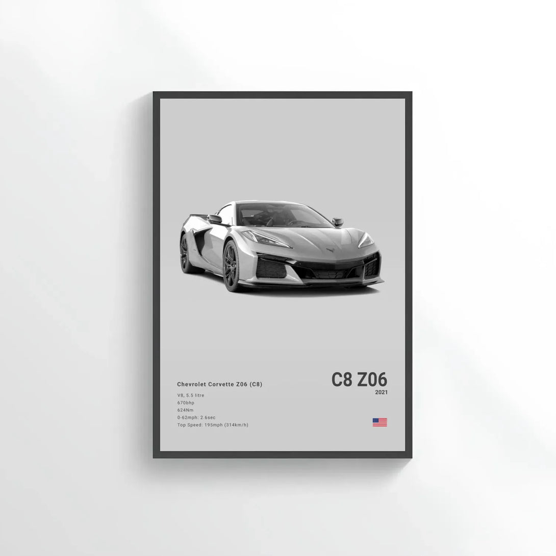 Chevrolet Corvette Z06 (C8) Car Poster on Canvas – CARS GTWX DECO