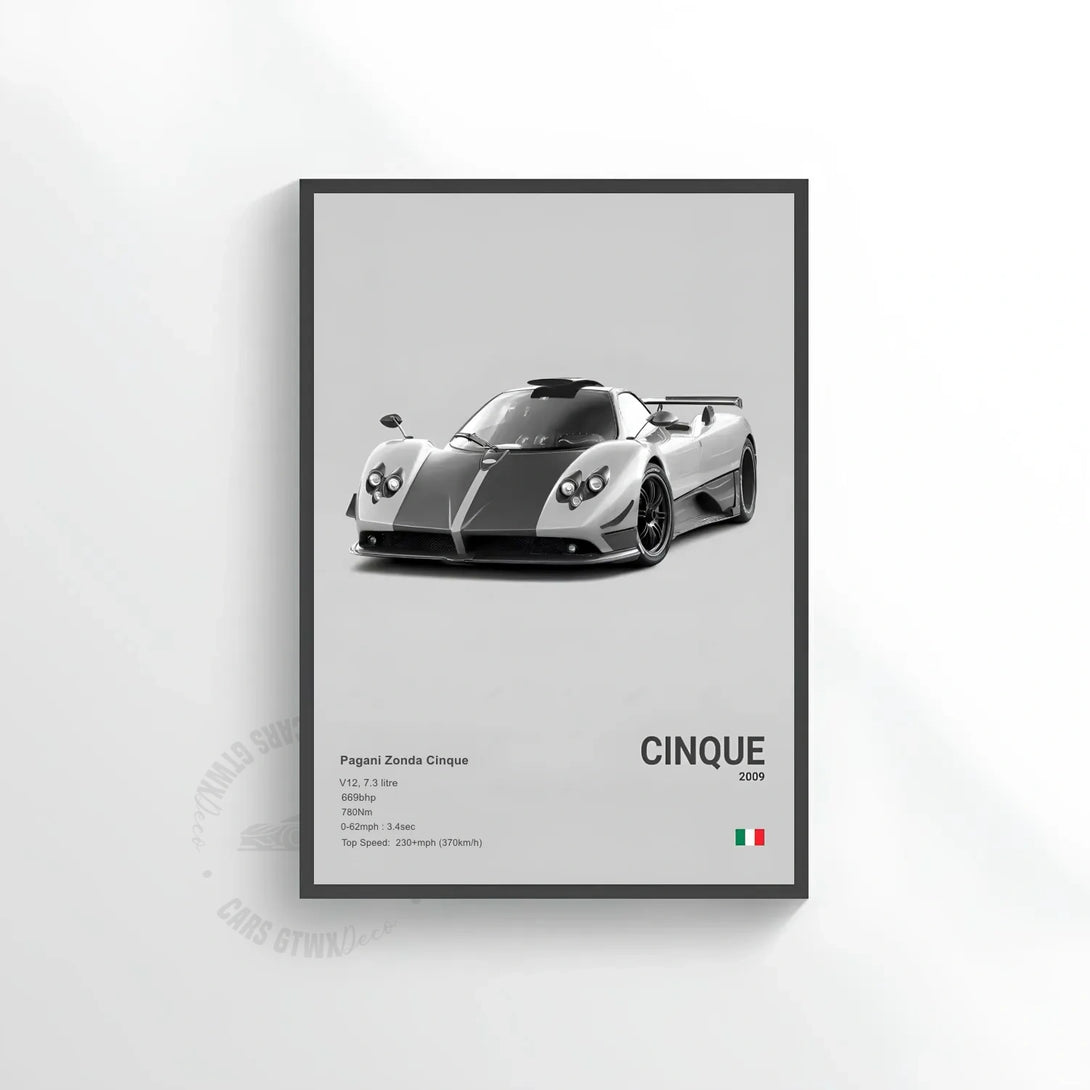 Pagani Zonda Cinque Car Poster on Canvas – CARS GTWX DECO