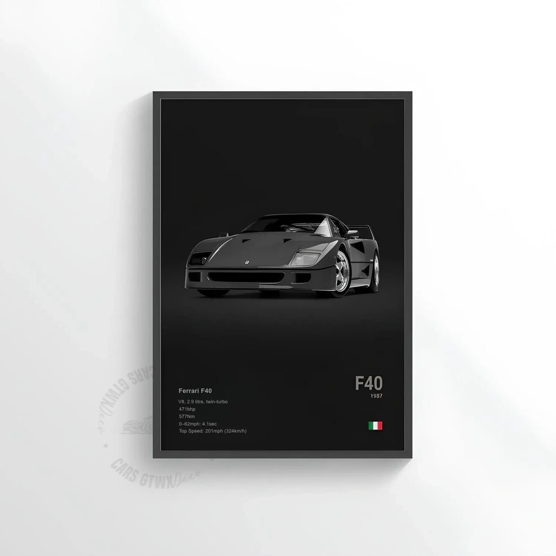 Ferrari F40 1987 Car Poster on Canvas – CARS GTWX DECO