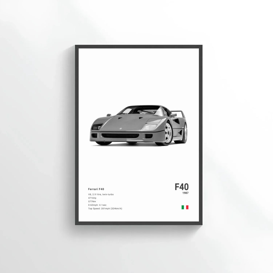 Ferrari F40 1987 Car Poster on Canvas – CARS GTWX DECO