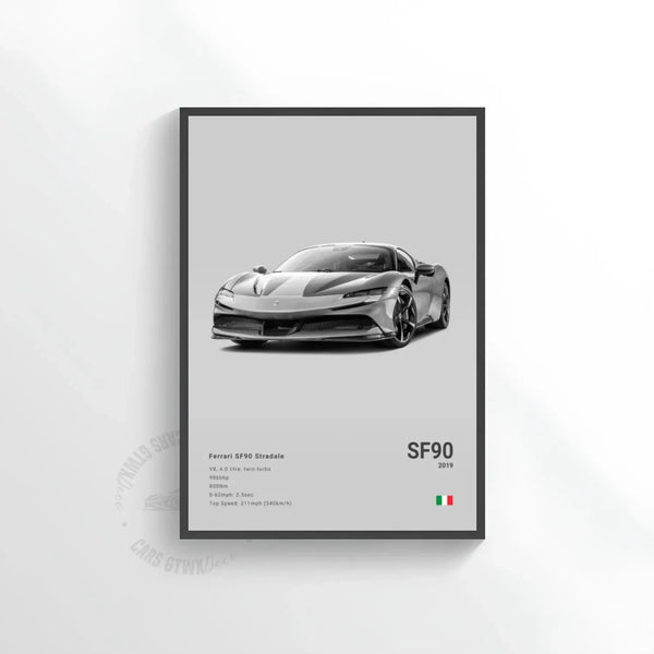 Ferrari SF90 Stradale Car Poster on Canvas – CARS GTWX DECO